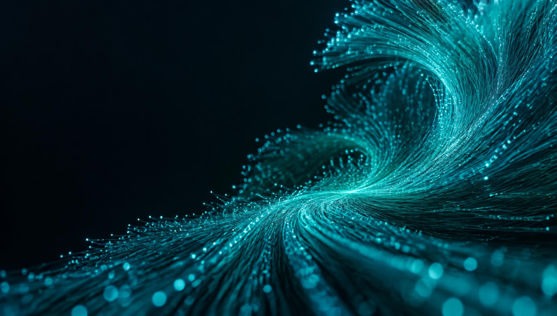 An intricate wave of illuminated fiber-optic connections